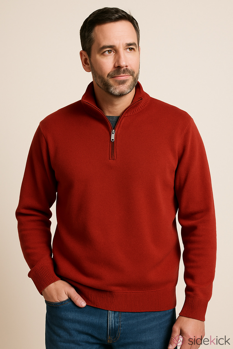 Britches 1/4 Zip Merino Wool Blend Long Sleeve Sweater Large Burnt Orange